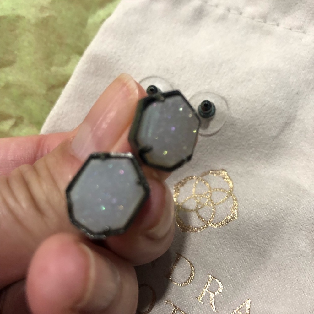 Kendra Scott White Iridescent Druzy Hexagon Stud Earrings